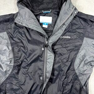 Columbia Men's Small Black Gray Rain Jacket Omni-Tech Hooded Windbreaker
